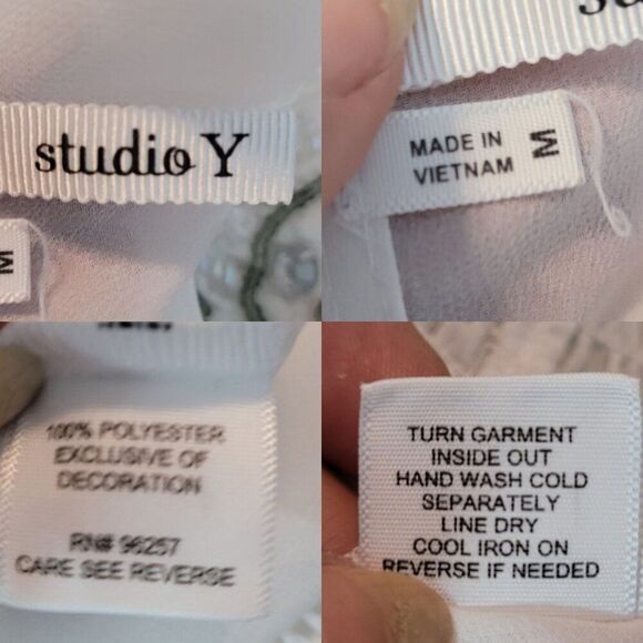 Retro White Blouse Sz M Silver Beaded Sheer Batwing Peasant Glam Pullover - Picture 3 of 9